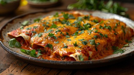 Close-up of Enchiladas with Cheese and Cilantro