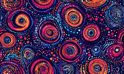 Fototapeta premium Colorful abstract circles Australian aboriginal bigambul seamless pattern