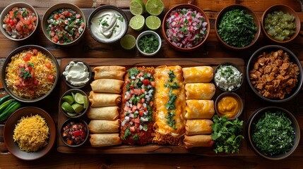 Fototapeta premium Mexican Food Feast: Burritos, Salsa, and All the Fixings