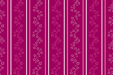 Vector seamless pattern Wrapping paper Textile Fabric typography 14 february Pink white hearts Vertical lines Violet background Love day holiday Wedding Joy Simple design