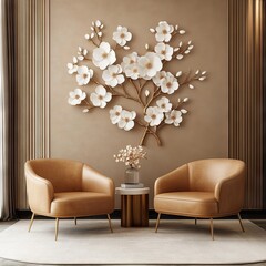 Cozy interior with two armchairs and floral wall decor for relaxation.