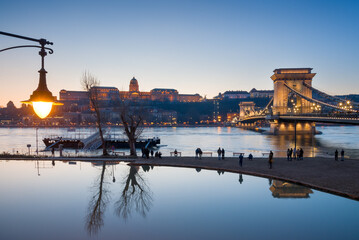 Budapest view in the evening during the flood