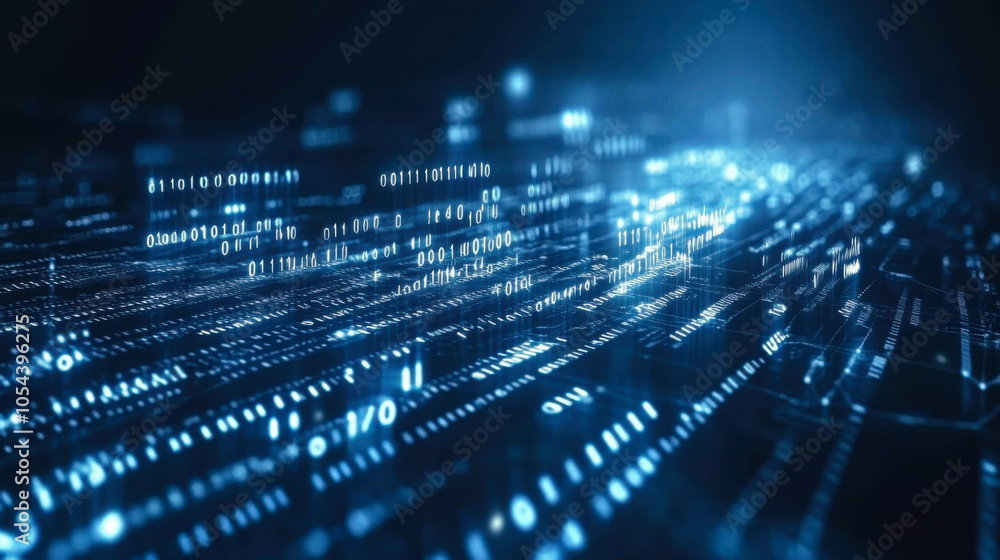 Aufkleber digital network connections with glowing blue nodes and lines, symbolizing data transmission in a te