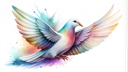 Colorful dove representing baptism in vibrant artistic style with abstract watercolor effects