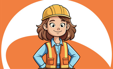 Engineering company mascot, a girl with an engineer helmet in drawing style.