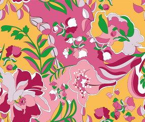 Amazing seamless floral pattern with brightly colored flowers.

