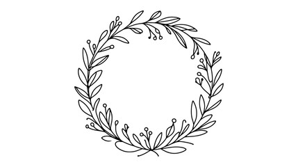 One continuous line illustration of a winter wreath, isolated on white background.