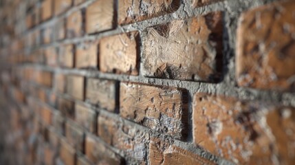 Closeup of an orange brick wall, showing the texture of the bricks and mortar in detail, makes an ideal background image