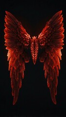 Fototapeta premium Glowing red wings against a dark background, symbolizing power.
