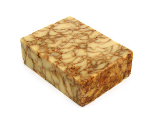 Cubes of cheddar cheese isolated on white