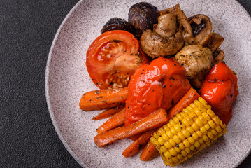 Grilled vegetables peppers, tomatoes, zucchini, onions, carrots, corn, mushrooms
