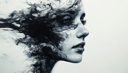 Abstract Portrait of Depression, Emotions Art Wallpaper  Mental Health Background design