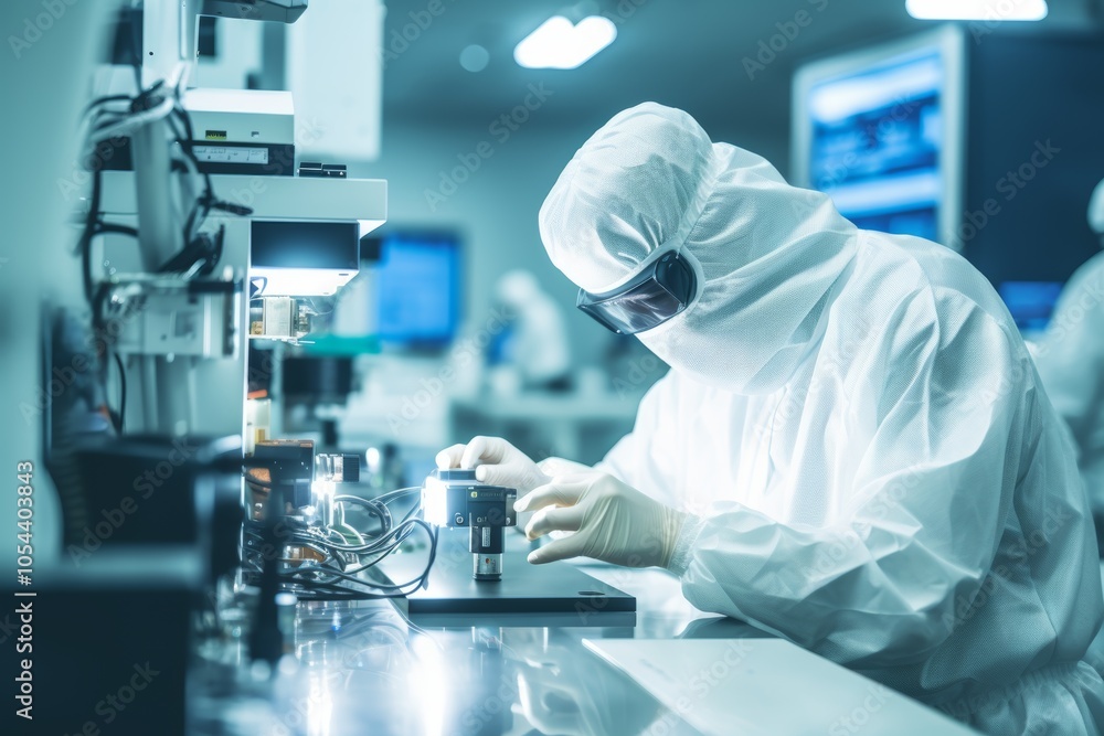 Aufkleber research factory cleanroom engineer conducting experiments in a controlled environment with advanced