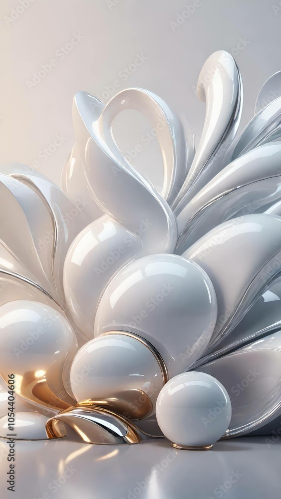 Poster white and gold, bronze color tone metallic 3d wavy lines abstract background.