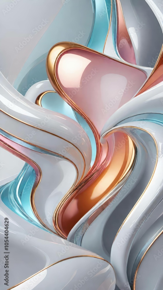 Poster white and gold, bronze color tone metallic 3d wavy lines abstract background.