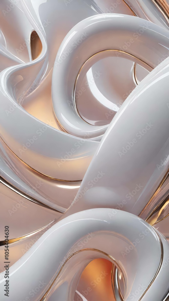 Poster white and gold, bronze color tone metallic 3d wavy lines abstract background.