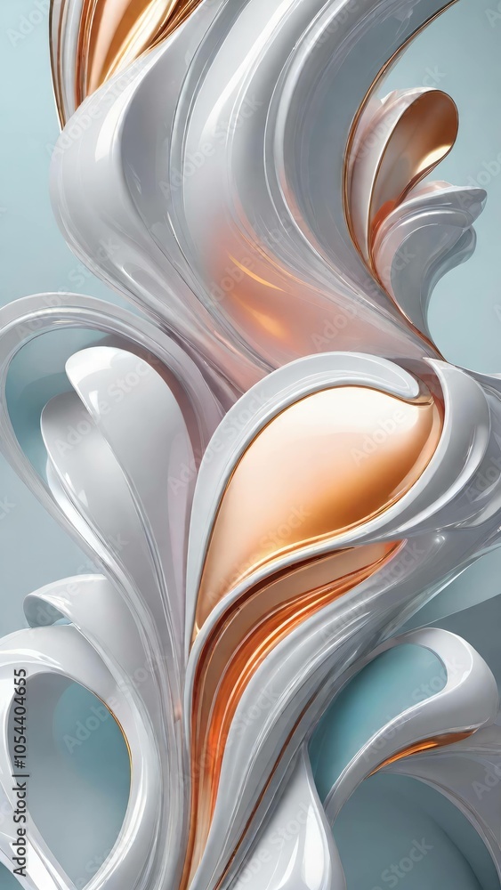 Poster white and gold, bronze color tone metallic 3d wavy lines abstract background.