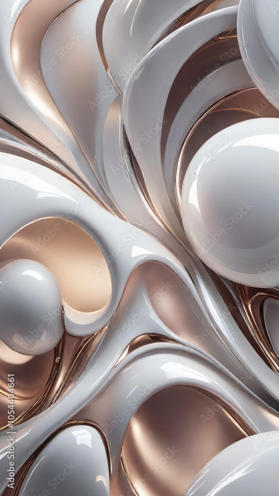 Poster white and gold, bronze color tone metallic 3d wavy lines abstract background.