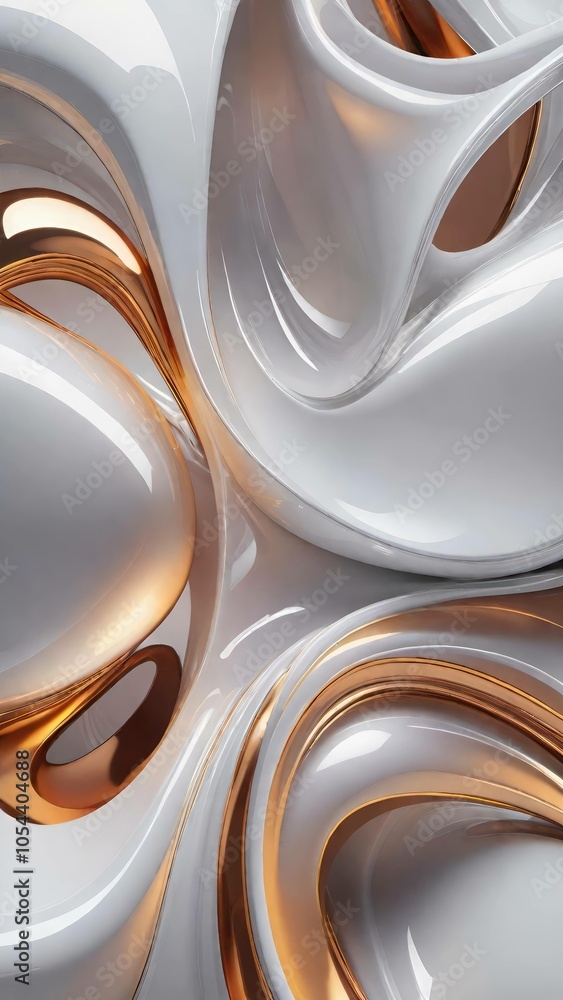 Poster white and gold, bronze color tone metallic 3d wavy lines abstract background.