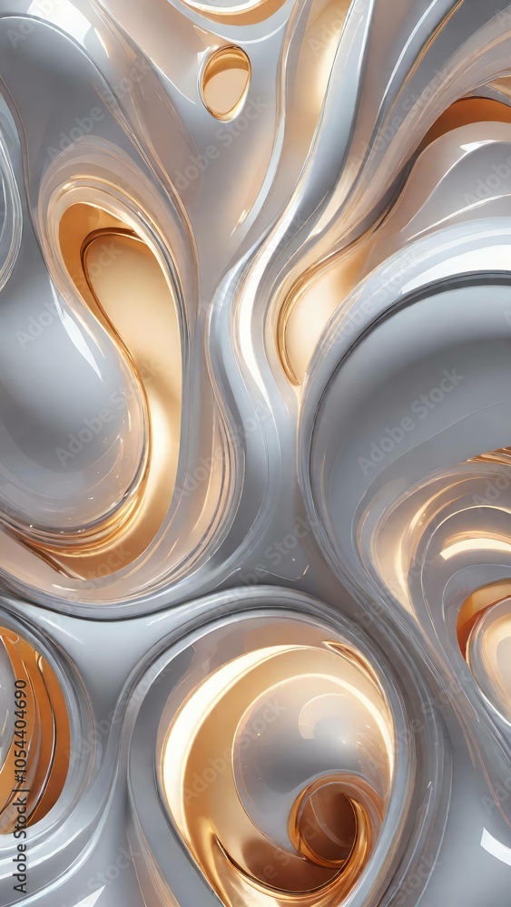 Poster white and gold, bronze color tone metallic 3d wavy lines abstract background.