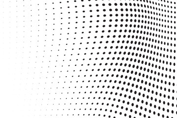 Abstract halftone wave dotted background. Futuristic twisted grunge pattern, dot, circles. Vector modern optical pop art texture for posters, business cards, cover, labels mock-up, stickers layout