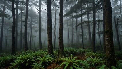 Misty forest in Mt. Daisen National Park, Tottori, Japan.