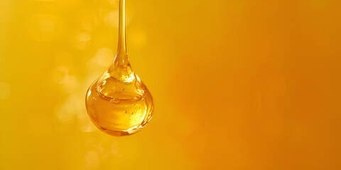 Close-Up of a Single Drop of Golden Honey in Soft, Shimmering Background