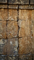 Old, cracked stone wall with peeling surface