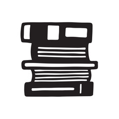 Doodle pile of books icon. Hand drawn book, journal or notebook symbol. PNG isolated on transparent background and vector illustration