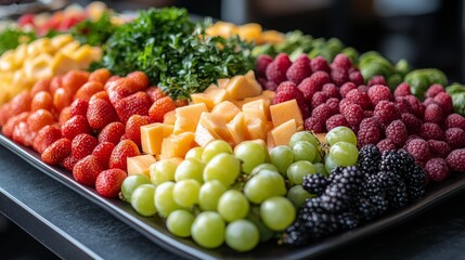 Colorful fruit platter displayed at a summer gathering, featuring a variety of fresh fruits