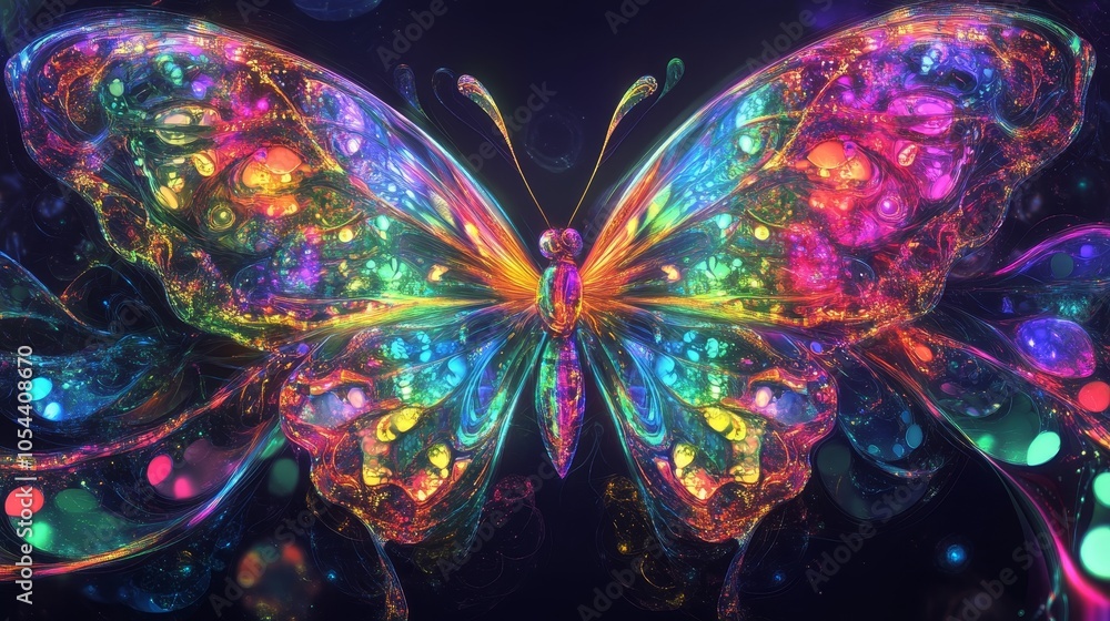 Poster this image features a digitally enhanced butterfly, displaying a rich, colorful pattern, wings sprea