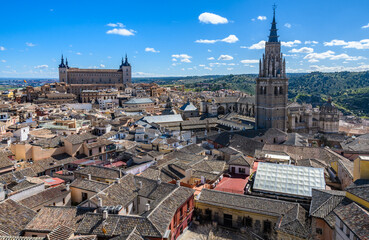 Fototapeta premium Aerial view of the Old Town of Toledo, Castilla-La Mancha, Spain