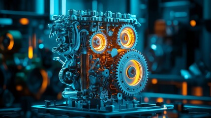 Fototapeta premium Illuminated Engine Parts in Natural Light