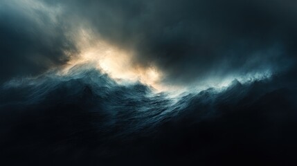Dramatic dark stormy clouds with a ray of sunlight breaking through.