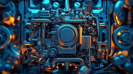 Fototapeta premium Close-Up View of a Gleaming Car Engine Part