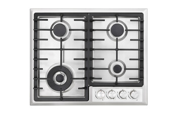 Steel stove on white background .top view