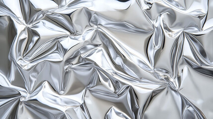 Shiny silver fabric with a pattern of waves. The fabric is smooth and shiny, giving it a luxurious...