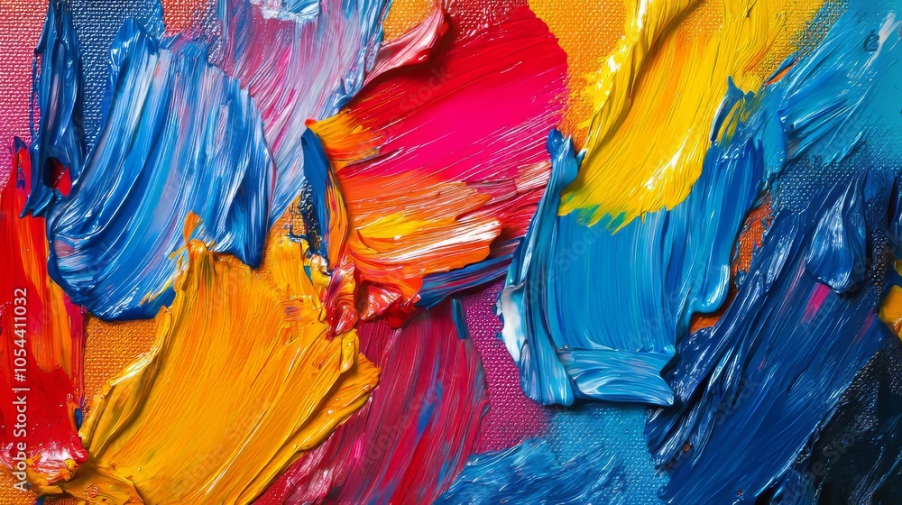 Poster a vivid abstract composition created with palette knife strokes, showcasing lively color blends and 