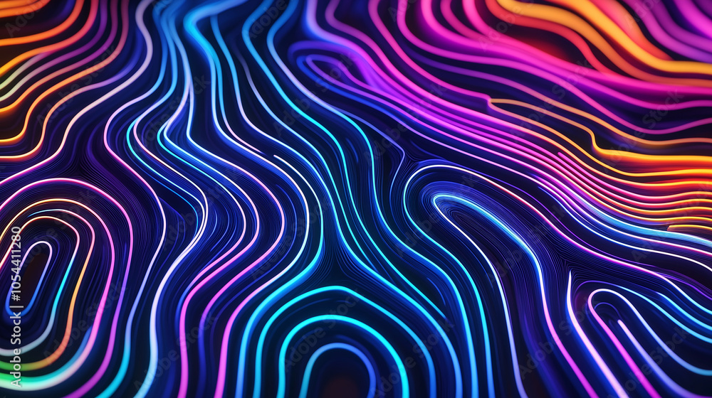 Poster a pattern made up of bright led-like lines forming an abstract network or maze. bold, vibrant colors