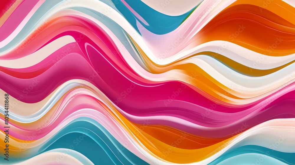 Poster a vibrant and dynamic abstract artwork featuring colorful wave-like patterns, suggesting movement an