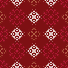 Red and white snowflakes seamless pattern on red background
