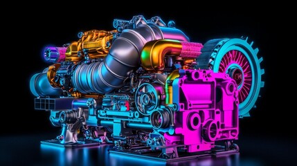 Fototapeta premium Colorful Turbocharged Engine in Bright Lighting