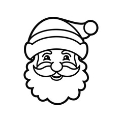 Classic Santa Claus Face Outline,Christmas Santa Claus Face Drawing,Black and White Santa Claus Illustration