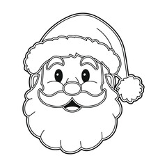 Classic Santa Claus Face Outline,Christmas Santa Claus Face Drawing,Black and White Santa Claus Illustration