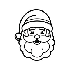 Classic Santa Claus Face Outline,Christmas Santa Claus Face Drawing,Black and White Santa Claus Illustration