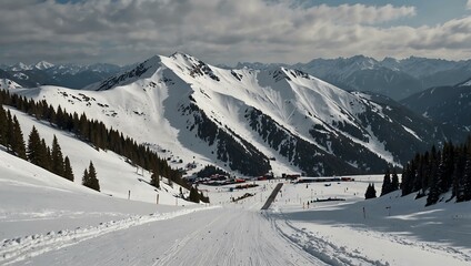Ski race course on a snowy mountain.