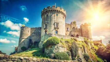 Stone Castle Hilltop Fortress Sunny Day Landscape