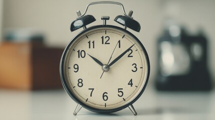 A vintage wall clock showing the time as two thirty against a white wooden background