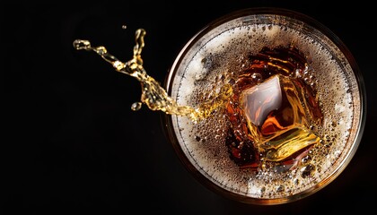 Fototapeta premium Glass of whiskey with ice top view