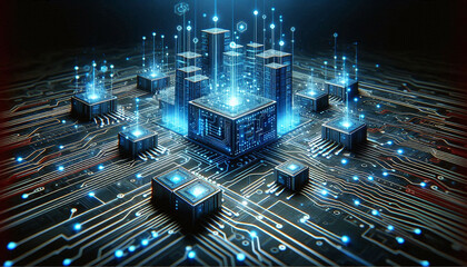 High-Tech Data Center on Microchip Concept Art